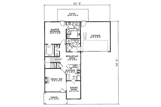 Floor Plan - Main Floor for Southern House Plan #17-2054 - 3 bed, 2.5 bath