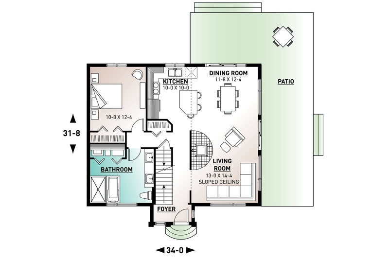 Contemporary Style House Plan - 3 Beds 2 Baths 1544 Sq/Ft Plan #23-2037