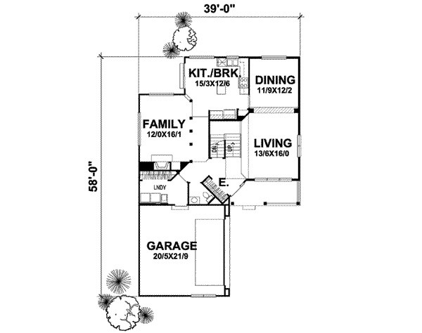 Floor Plan - Main Floor for Traditional House Plan #50-288 - 4 bed, 2.5 bath