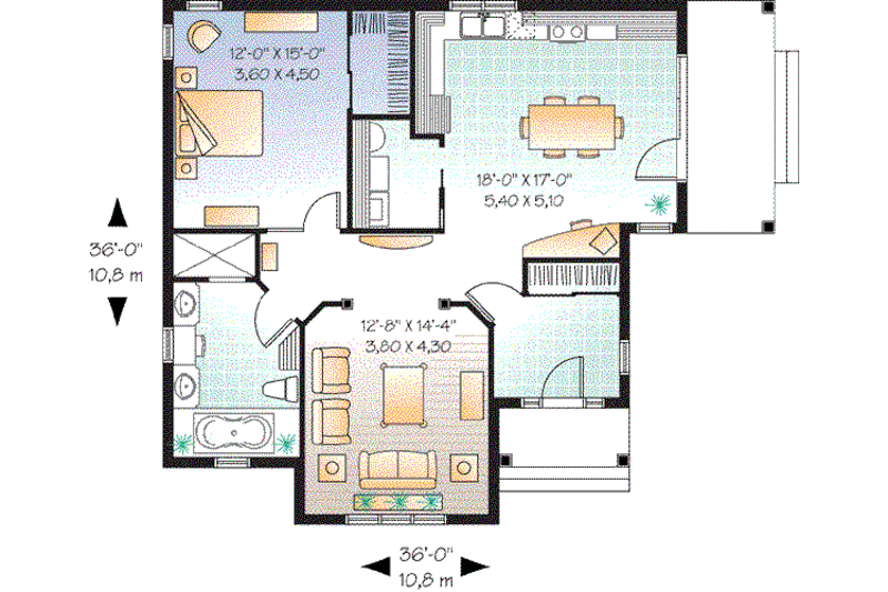 Dream House Plan - Floor Plan - Main Floor for Cottage House Plan #23-616 - 1 bed, 1 bath