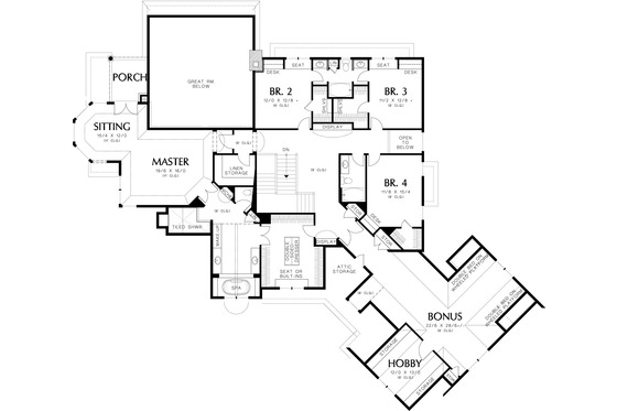 Upper level Floor plan - 6000 square foot European home