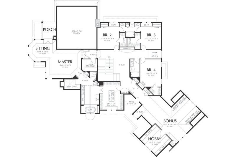 House Plan Design - Upper level Floor plan - 6000 square foot European home