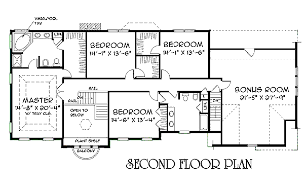 Colonial Floor Plan - Upper Floor Plan #75-108