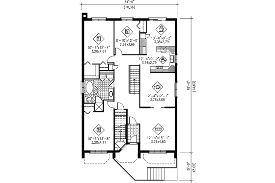 Floor Plan - Main Floor for Contemporary House Plan #25-351 - 2 bed, 1.5 bath