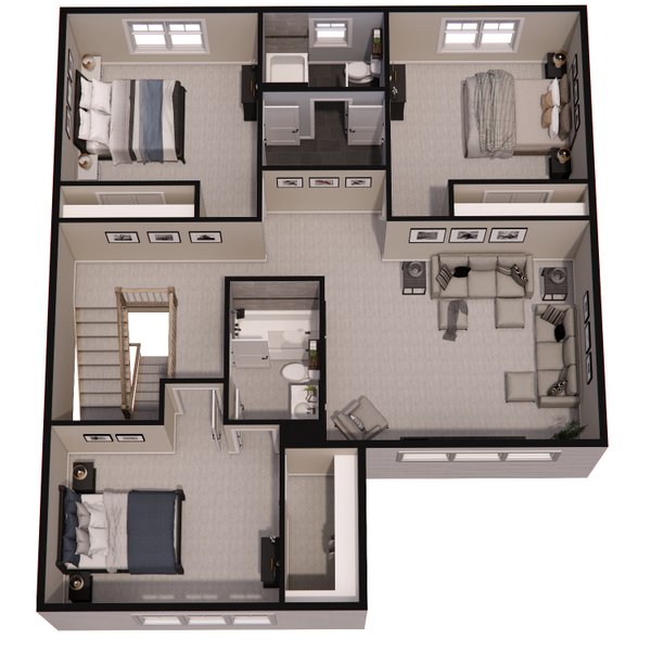 House Blueprint - Floor Plan - Upper Floor 1 for Bungalow House Plan #51-1364 - 4 bed, 3.5 bath