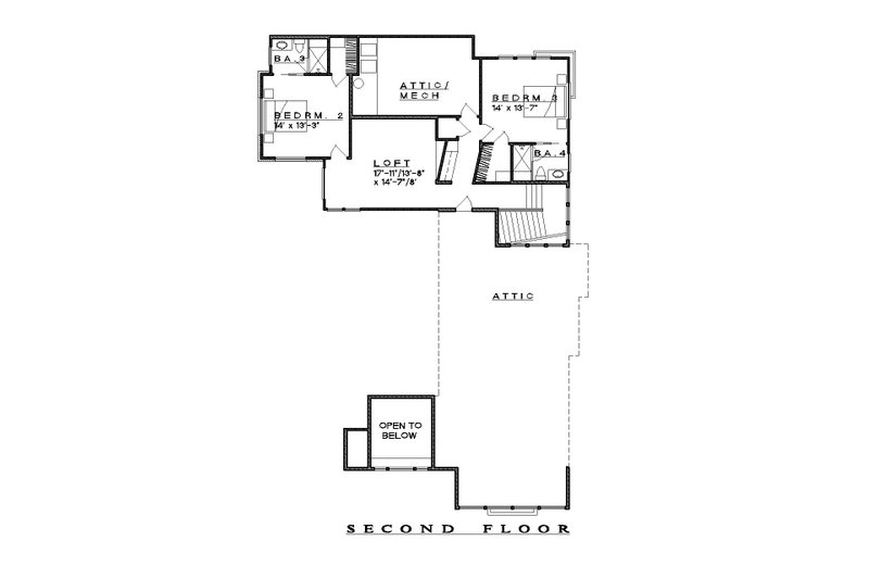 House Blueprint - Floor Plan - Upper Floor for Prairie House Plan #935-23 - 3 bed, 3.5 bath
