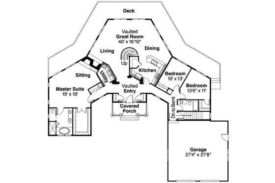 Floor Plan - Main Floor for Craftsman House Plan #124-547 - 3 bed, 2 bath