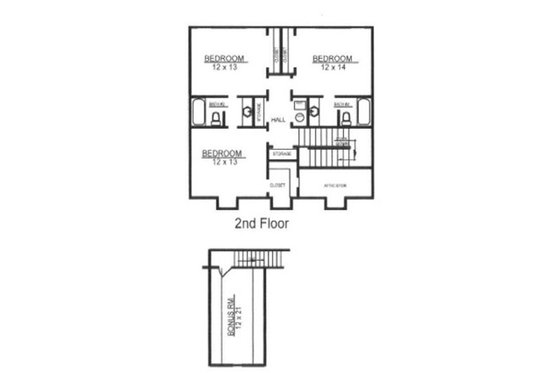 Floor Plan - Upper Floor for European House Plan #14-255 - 4 bed, 3.5 bath