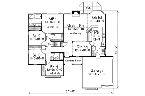 Floor Plan - Main Floor for Traditional House Plan #57-184 - 4 bed, 2 bath