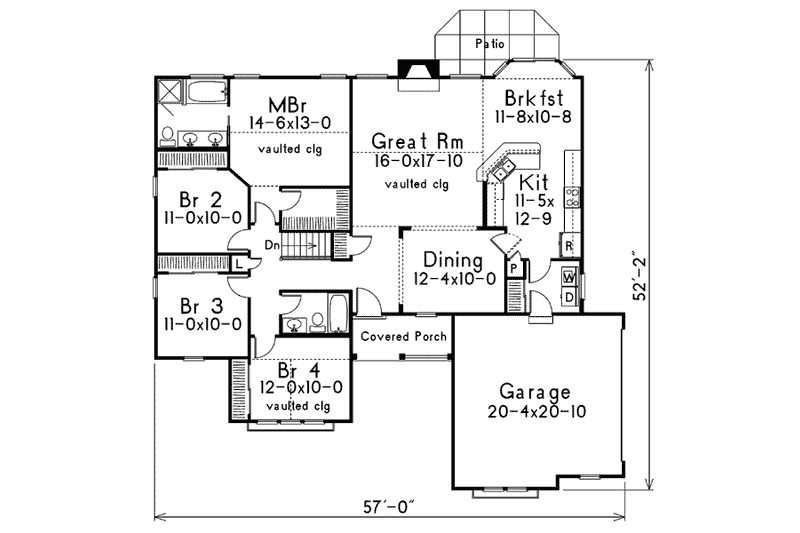 Dream House Plan - Floor Plan - Main Floor for Traditional House Plan #57-184 - 4 bed, 2 bath