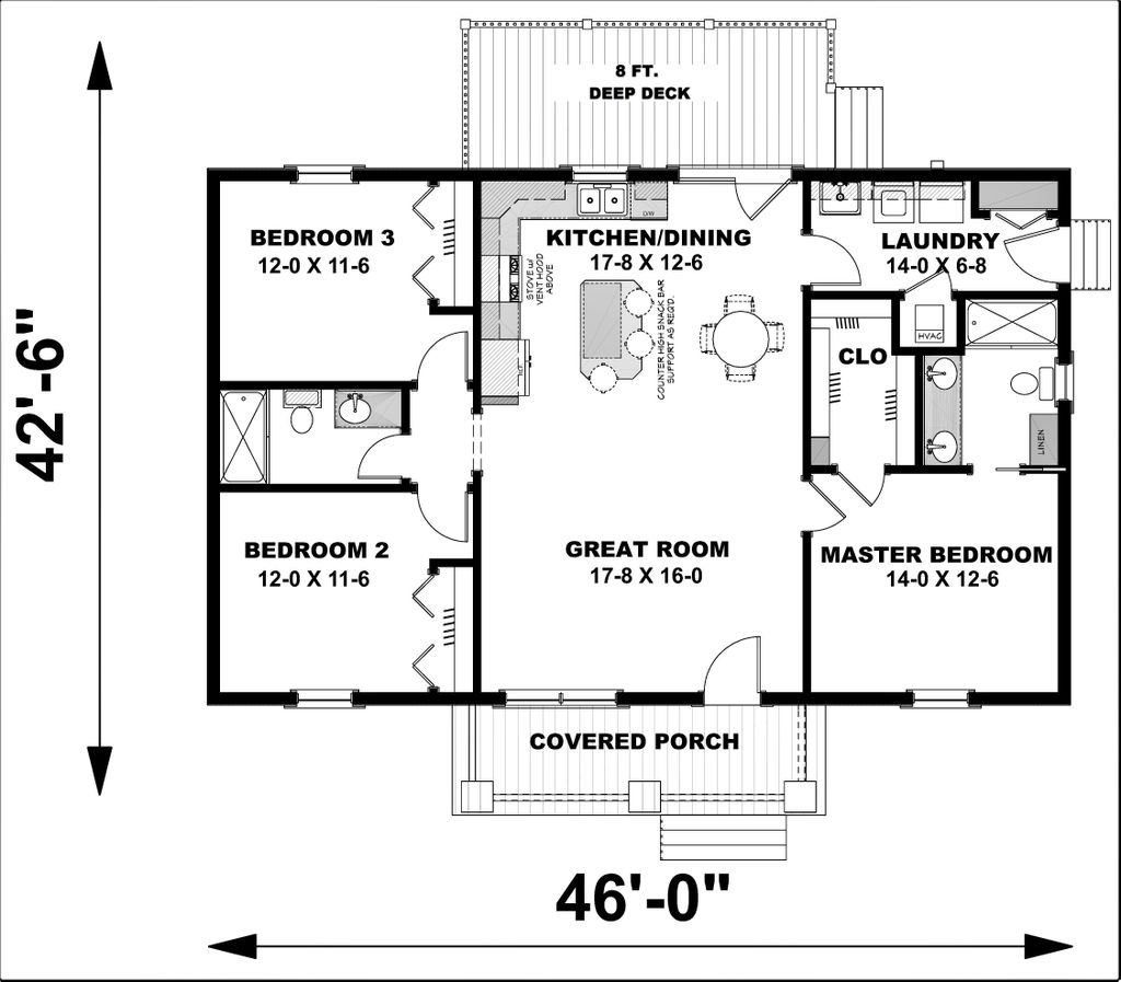 Ranch Style House Plan - 3 Beds 2 Baths 1311 Sq/Ft Plan #44-228
