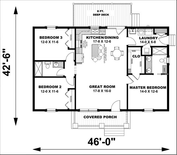 Architectural House Design - Ranch Floor Plan - Main Floor Plan #44-228