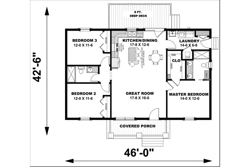 Ranch Style House Plan - 3 Beds 2 Baths 1311 Sq/Ft Plan #44-228 ...