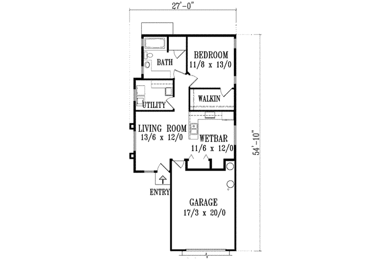 Architectural House Design - Floor Plan - Main Floor for Adobe / Southwestern House Plan #1-650 - 1 bed, 1 bath