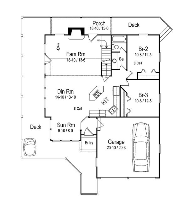 Vacation Cottage house plan, main level floor plan
