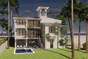 Exterior - Rear Elevation for Beach House Plan #1058-219 - 4 bed, 4 bath