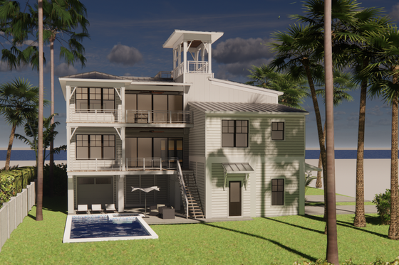 Exterior - Rear Elevation for Beach House Plan #1058-219 - 4 bed, 4 bath