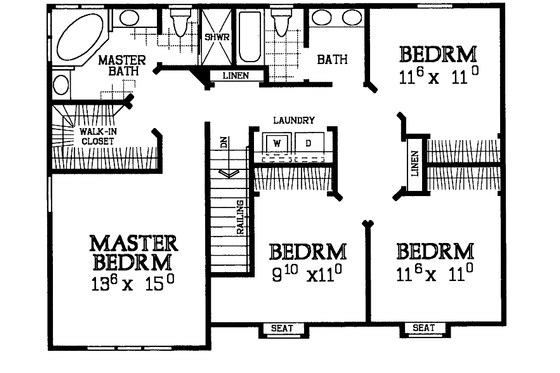 Floor Plan - Upper Floor for Country House Plan #72-1108 - 4 bed, 2.5 bath