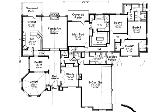 Floor Plan - Main Floor for European House Plan #310-164 - 4 bed, 3.5 bath