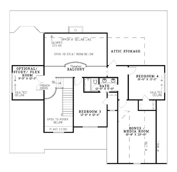 Architectural House Design - Traditional Floor Plan - Upper Floor Plan #17-2698