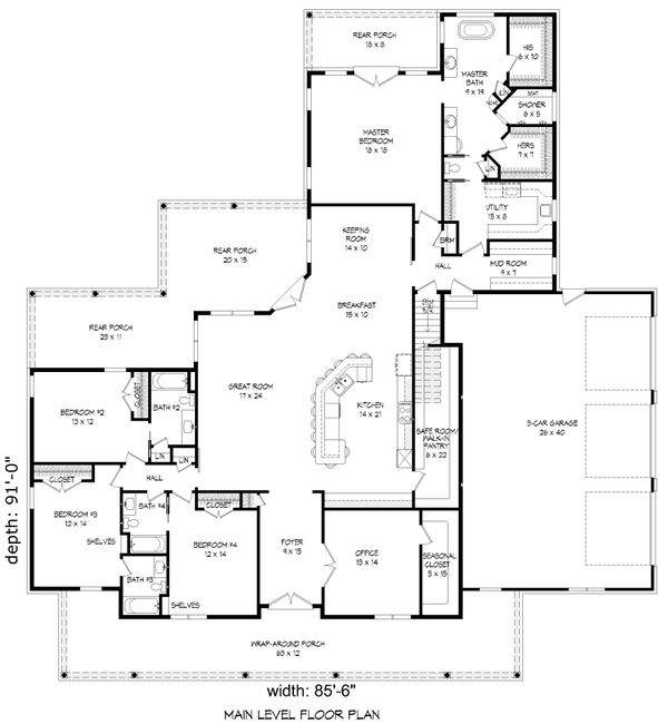 Architectural House Design - Country Floor Plan - Main Floor Plan #932-320