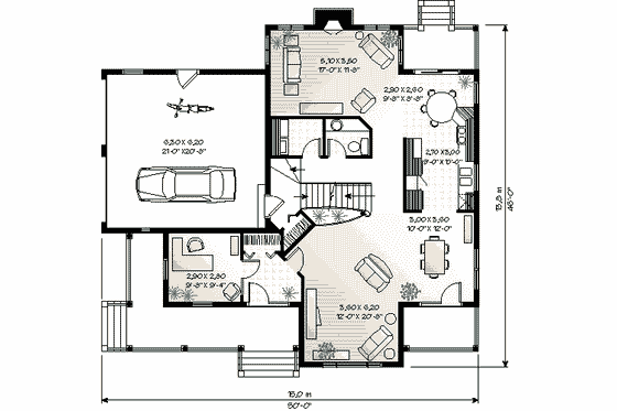 Floor Plan - Main Floor for Country House Plan #23-2010 - 3 bed, 2.5 bath