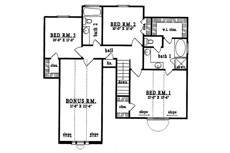House Blueprint - Floor Plan - Upper Floor for Country House Plan #42-465 - 3 bed, 2.5 bath