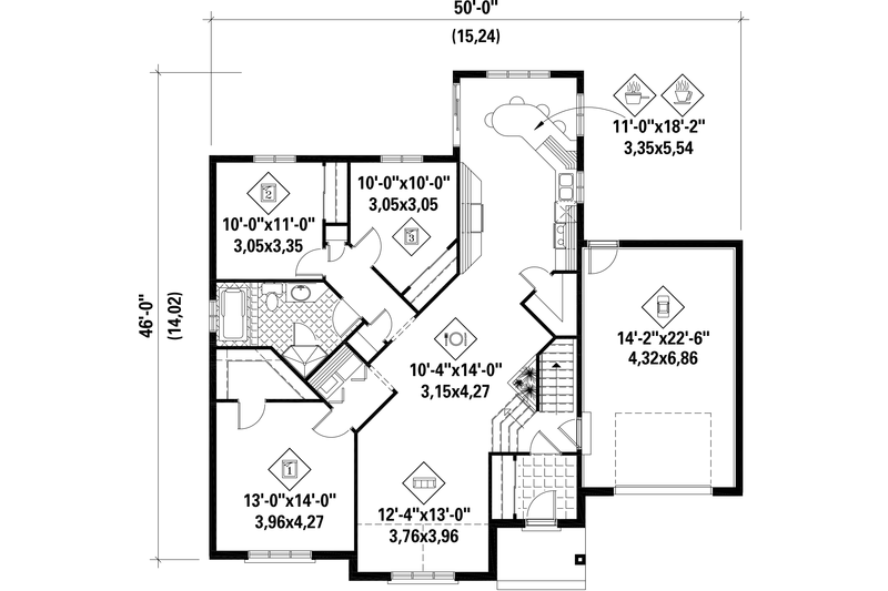 Home Plan - Floor Plan - Main Floor for Traditional House Plan #25-4654 - 3 bed, 1 bath