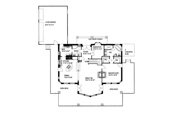 Floor Plan - Main Floor for Ranch House Plan #117-840 - 2 bed, 3 bath