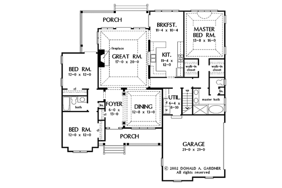 Floor Plan - Main Floor for Ranch House Plan #929-680 - 3 bed, 2 bath