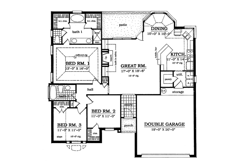 Home Plan - Floor Plan - Main Floor for European House Plan #42-534 - 3 bed, 2 bath