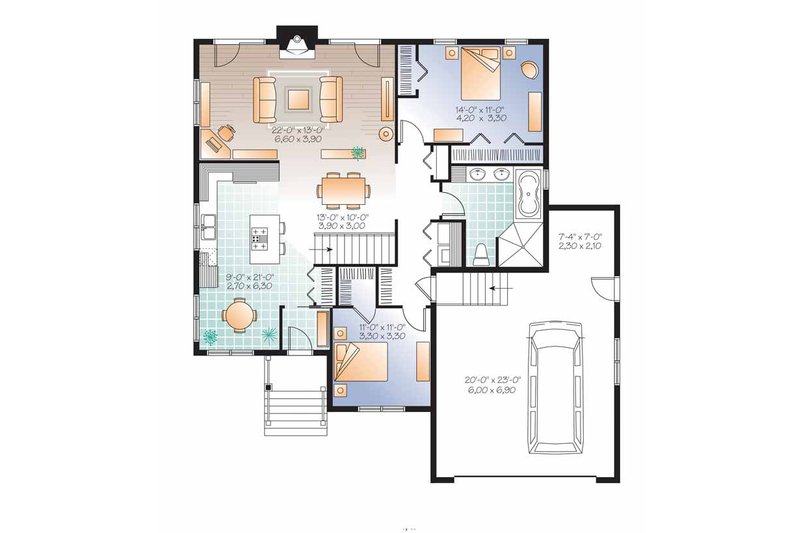Architectural House Design - Floor Plan - Main Floor for Country House Plan #23-2526 - 2 bed, 1 bath