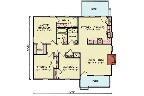 Floor Plan - Main Floor for Traditional House Plan #54-631 - 3 bed, 2 bath