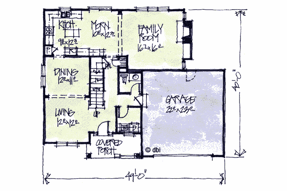 Floor Plan - Main Floor for Cottage House Plan #20-2033 - 4 bed, 2.5 bath