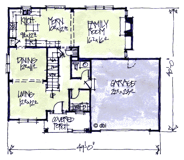 House Plan Design - Cottage Floor Plan - Main Floor Plan #20-2033