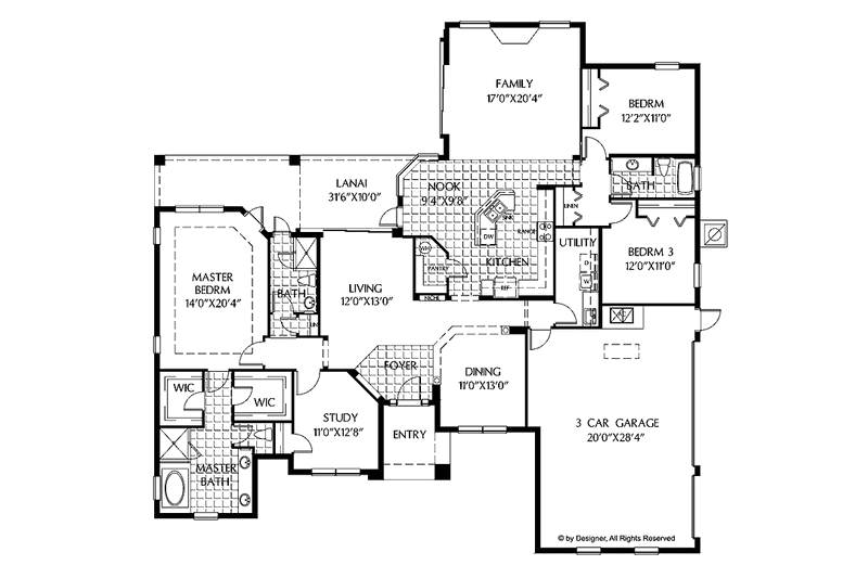Architectural House Design - Floor Plan - Main Floor for Mediterranean House Plan #999-142 - 3 bed, 3 bath
