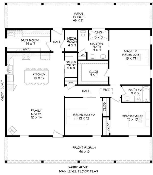 Dream House Plan - Floor Plan - Main Floor for Southern House Plan #932-1379 - 3 bed, 2 bath