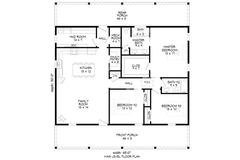 Dream House Plan - Floor Plan - Main Floor for Southern House Plan #932-1379 - 3 bed, 2 bath