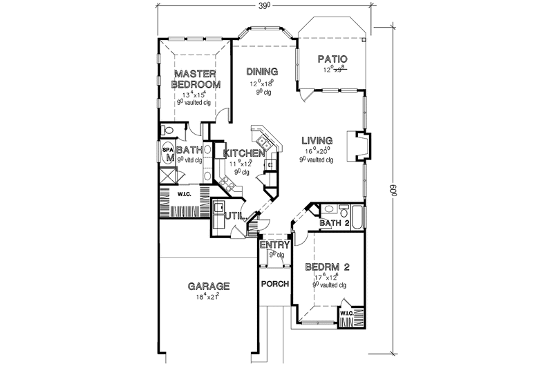 Home Plan - Floor Plan - Main Floor for Mediterranean House Plan #472-62 - 2 bed, 2 bath