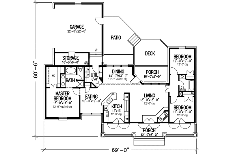 Home Plan - Floor Plan - Main Floor for Country House Plan #45-437 - 3 bed, 2 bath