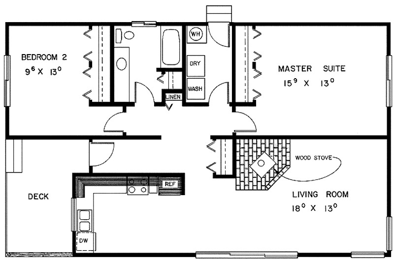 Home Plan - Floor Plan - Main Floor for Ranch House Plan #60-678 - 2 bed, 1 bath