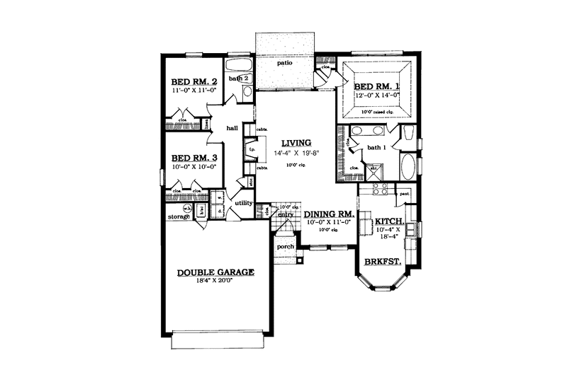 Home Plan - Floor Plan - Main Floor for Country House Plan #42-612 - 3 bed, 2 bath