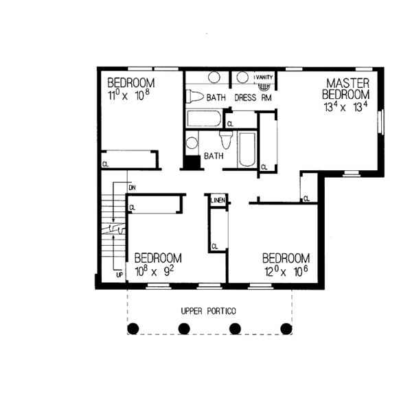 House Blueprint - Classical Floor Plan - Upper Floor Plan #72-851