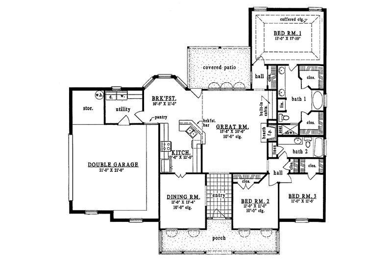 Home Plan - Floor Plan - Main Floor for Country House Plan #42-466 - 3 bed, 2 bath