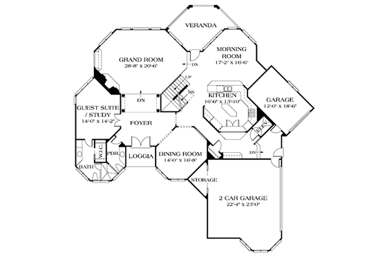 Floor Plan - Main Floor for Traditional House Plan #453-48 - 5 bed, 5.5 bath