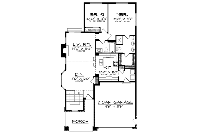 Home Plan - Floor Plan - Main Floor for Craftsman House Plan #70-1380 - 2 bed, 2 bath