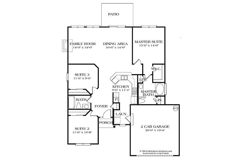 Home Plan - Floor Plan - Main Floor for Colonial House Plan #453-283 - 3 bed, 2 bath