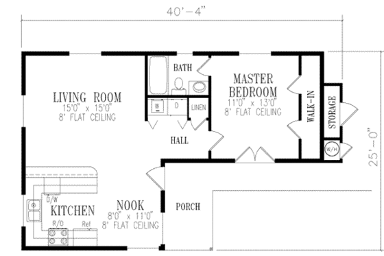 Floor Plan - Main Floor for Mediterranean House Plan #1-108 - 1 bed, 1 bath
