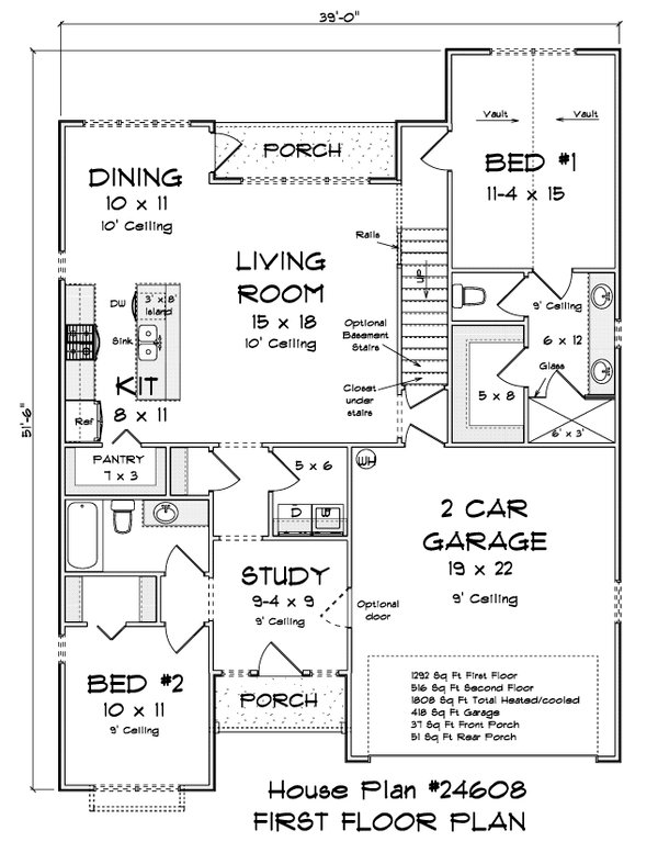 House Plan Design - Floor Plan - Main Floor for Cottage House Plan #513-2401 - 4 bed, 3 bath