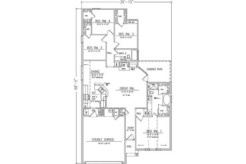 Home Plan - Floor Plan - Main Floor for Traditional House Plan #42-652 - 4 bed, 2 bath